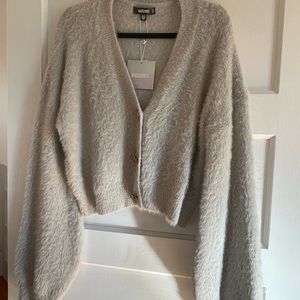 Missguided grey fuzzy crop cardigan in size 8, NWT